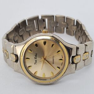 Fred Belay Women's Watch 34MM Gold Dial Two Tone Bracelet Band 7.5"‎ New Battery